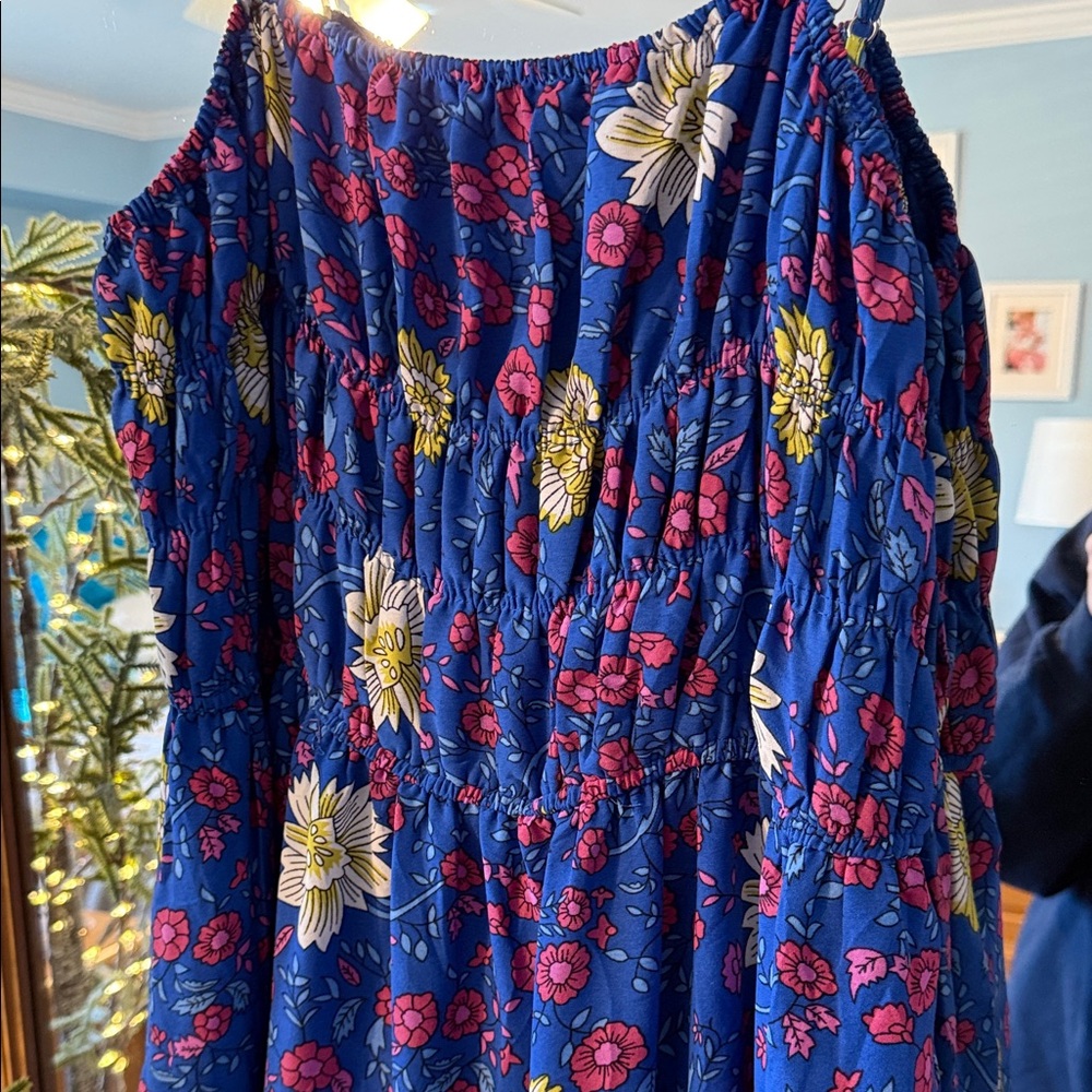 Blue Floral Maxi Dress with Yellow Border - Picture 3 of 6